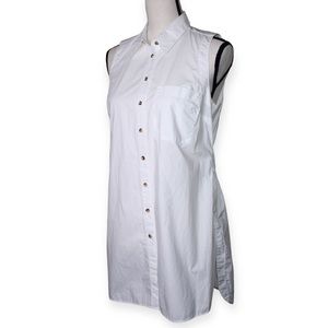 Anthropologie Maeve Womens 6 Shirt White Belted Tunic Casual Beachy Sleeveless
